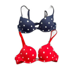 Gilly Hicks Reese plunge bras bundle navy blue red polka dot
